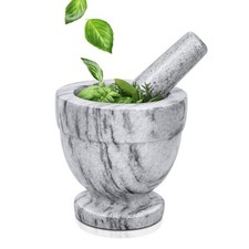 Juego de mortero y mortero, blanco - molienda de piedra Molcajete de granito sólido de 4 pulgadas pesado