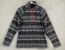 Eddie Bauer Sweatshirt Womens Large Black White Fleece 1/4 Zip Mock Neck Aztec