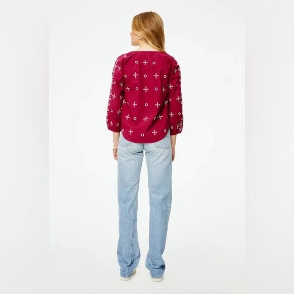 Roller Rabbit Peonia Embroidered Malm Cotton Top Womens Small in Color Ruby NEW - Image 4 of 4