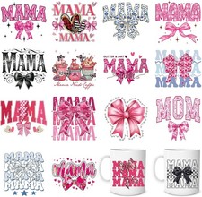 Mom UV DTF Cup Wraps - 16 Sheets Mama UV DTF Wraps for 16 OZ Glass Cups, Pink Bo