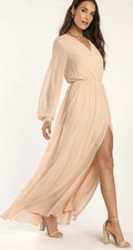 Lulus Women's Wondrous Water Lilies Blush Pink Maxi Dress Large Bridesmaid NWT