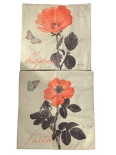 Two Canvas Throw Pillowcase Cushion 17”Cover Botanical Plants Faith & Hope Décor