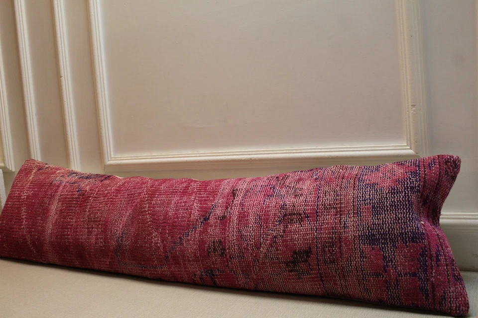 Beige and Blue Colors Vintage Turkish Pillow Case, 12x48 inc Vintage Lumbar Pill - Image 4 of 4