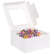 24pcs Cake Boxes, 10x10x5 Inches White Square Bakery Boxes with Window Cajas ...