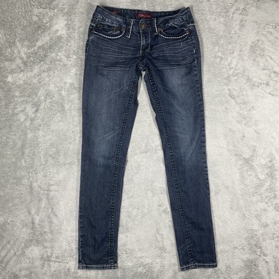 YMI Jeans Skinny Jeans Womens 7 Blue Dark Wash Stretch Denim Embroidered Pockets