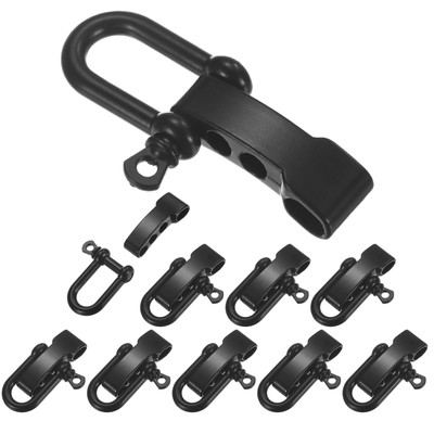 10-Pack Paracord Bracelet Shackle Buckle U Type [Black, Flat Head]