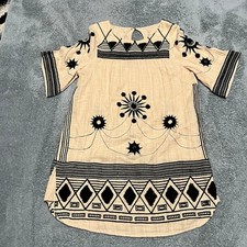 Free People Romantics Dress Womens Small Beige Embroidered Mini India Made Boho