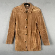 Field Gear Jacket Mens Small Tan Suede Leather Long Button Front Car Coat