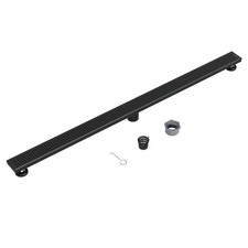 48-Inch Black Linear Shower Drain with Removable Quadrato Pattern Grate, heav...