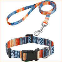 Hundehalsband Und Leine Set Verstellbar Nylon Weich Komfort BöHmische Orange XS
