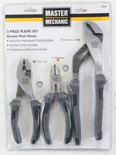 Master Mechanic 3 Piece Combination Pliers Set Diagonal Slip Joint Groove 140989