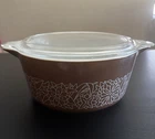 Pyrex Woodland Brown Floral 2.5 Qt Oval Casserole Dish wLid 475-B/475-C Vintage