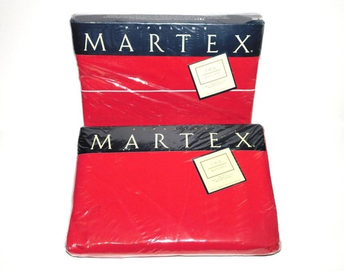 Vintage Martex Red King Deep Fitted and Flat Sheets NEW NOS 180 Percale USA Made