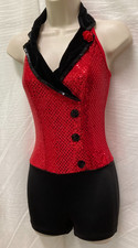 Red Sequin Designer Sample Costume Small tap jazz rosette lapel