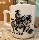 1950's Hopalong Cassidy Black Graphics Milk Glass Mug/Cup Vintage Western