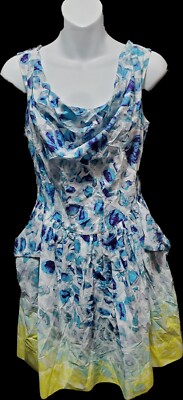 ASOS Blue Yellow Ombre Print Cowl Neck Pocket  Dress ~ 6P M3020