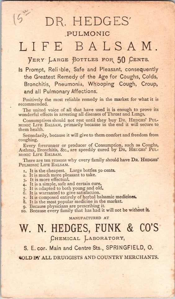 Trade Card Dr. Hedges' Pulmonic Life Balsam ( The Only Pair) S6D-TC ...