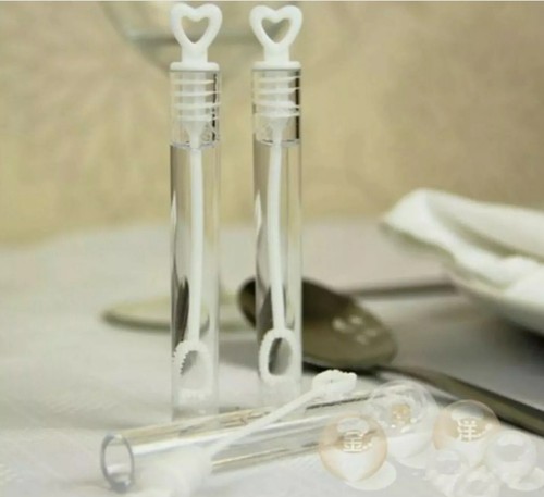 Bulk x 96 White Heart Top Bubbles Wands WITH Soap Liquid Wedding Favours 10.5cm - Picture 3 of 12