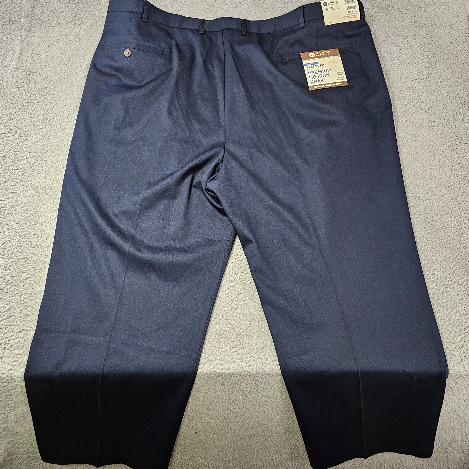 Haggar Dress Pants Mens 48x29 Navy Classic Fit Stretch Pleated Comfort