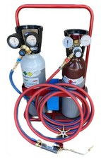 BOMBOLE SALDATURA AUTOGENA KIT CANNELLO OSSIGENO ACETILENE 5 LT.  CARRELLO PIENE