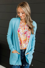 Women's Light Blue Long Sleeve Waffle Knit Open Front Cardigan S NWT