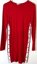 Fashion Nova Red Long Sleeve Bodycon Dress White Side Stripe & Snap Detail