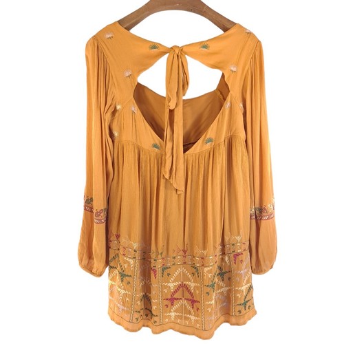 Mini Vestido Free People Rhiannon Bordado Mostaza - Talla Pequeña - Imagen 2 de 11