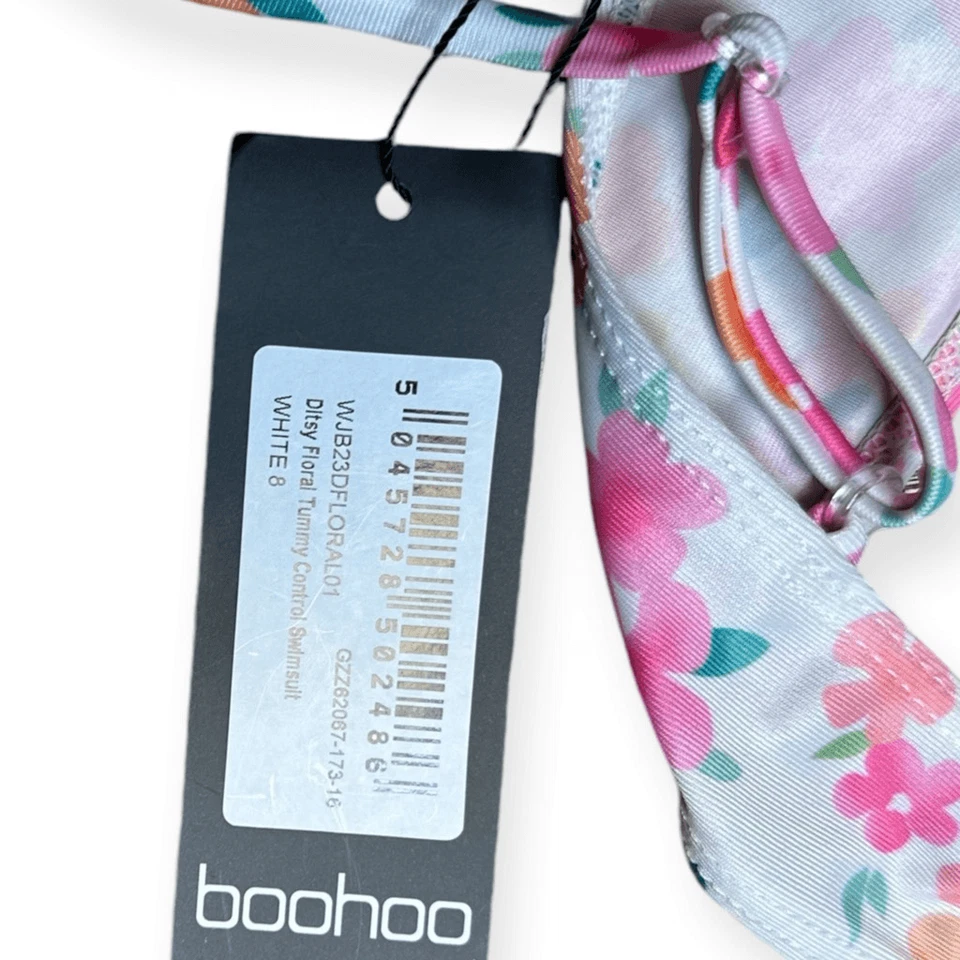 BOOHOO Mujer Blanco Rosa Floral Control Abdomen Frontal Torsión Recorte Una Pieza Natación Foto 4 de 4
