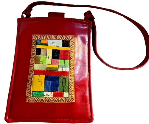 Borsa a tracolla Suki Saks dipinta a mano rossa astratta arte modernista vintage anni 90 - Foto 2 di 10