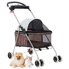 Pet Stroller 4 Wheels Posh Folding Waterproof Portable Travel Cat Dog Stroller w