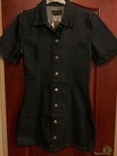 PRETTY LITTLE THING denim Knee Length bodycon dress 12 button front navy blue BN