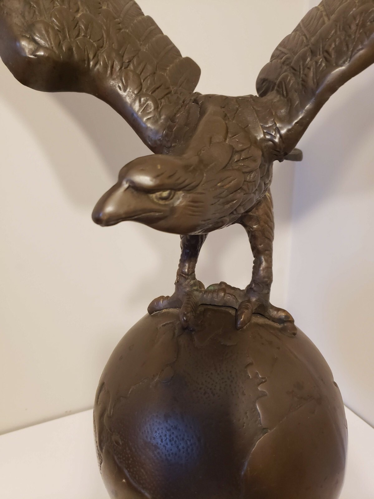 24" Vintage Brass Eagle on Globe Earth World Flag Pole Top RARE