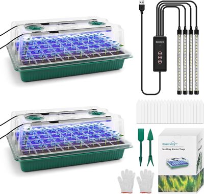 Seed Starter Tray with Grow Lights, 2 Pack 80 Compartment Seedling Tray Set