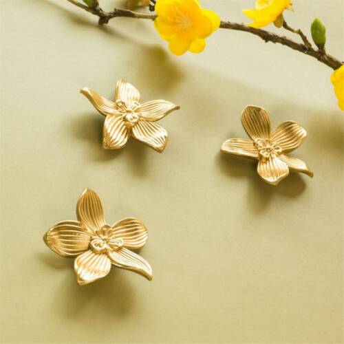 Cabinet Knobs Handles Nordic Style, Gold Flower Dresser Knobs