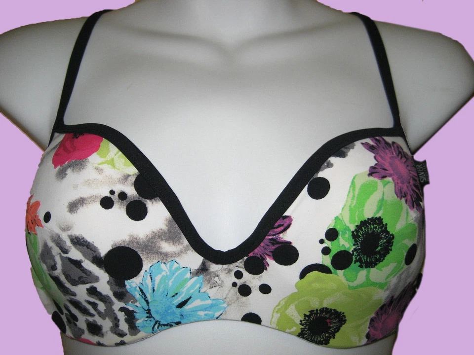 NUEVO CONJUNTO DE BIKINI TRAJE DE BAÑO PLATEADO por GOTTEX COLORIDO FLORAL NEGRO BLANCO DISEÑO TALLA 8 Foto 2 de 4