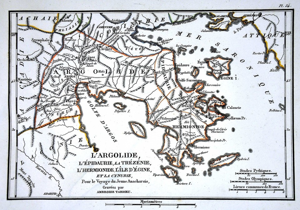 1822 Tardieu Map - Elide Triphylie Isle de Zacynthus Olympia Elis ...