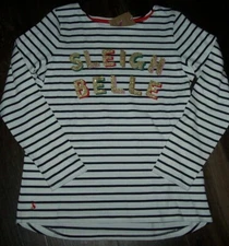 NWT Joules Harbour White/Black Stripe SPARKLY GOLD SLEIGH BELLE Top US 8 XMAS
