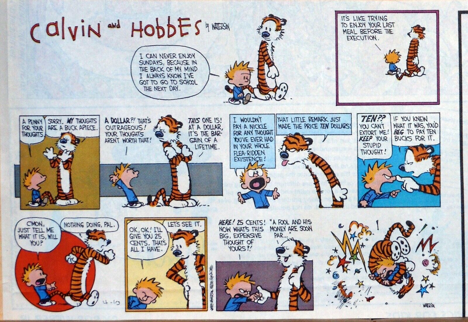 Calvin and Hobbes by Bill Watterson - color Sunday comic page - April 10, 1994 | eBay Calvin And Hobbes By Bill Watterson - Color Sunday Comic Page - April 10, 1994 | Ebay
