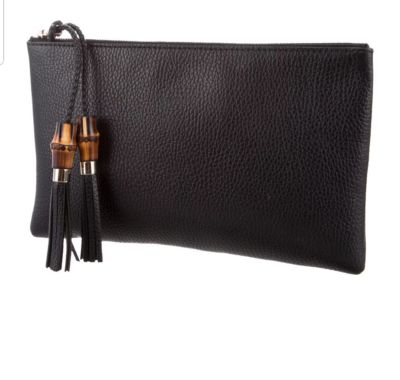 Gucci Original Bamboo Black Clutch Pouch Zip Around Leather Italy