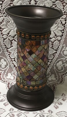 PartyLite GLOBAL FUSION Column 9  P9300 Mosaic Tile Glass Pillar Candle Holder