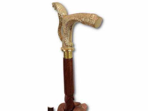 Vintage Solid Brass Snake Design Head Handle Roun… - image 7