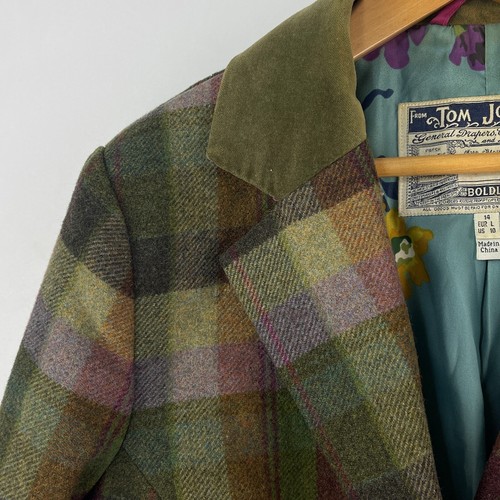 Joules Malmsbury Tweed Blazer Womens 14 Green Check Wool Country Hacking Jacket - Picture 8 of 18