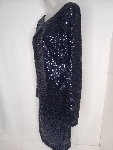 JESSICA SIMPSON Sheath Dress Size 6 w/Tags Navy Blue Long Sleeve Sequin Zip - Picture 4 of 15