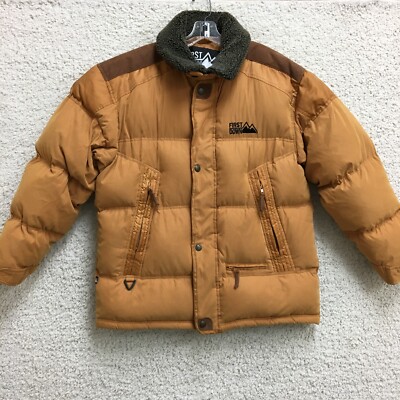 First Down Jacket Medium Adult Brown Full Zip Quilted Puffer Duck Down Mens M