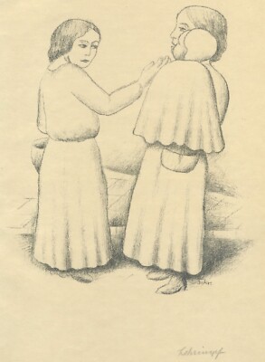 Georg Schrimpf - Two Women with Child - Lithograph 1923, Signed