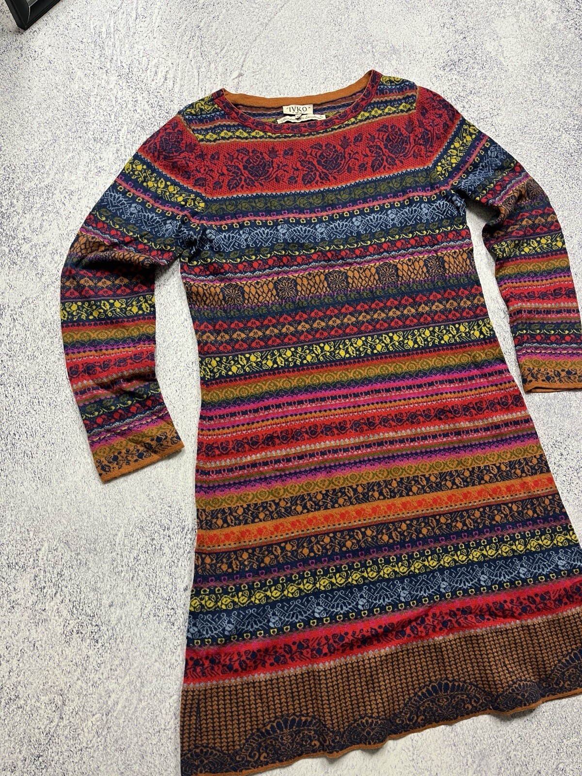 Ivko Wool Knitted Dress Float Pattern Japanese Av… - image 3