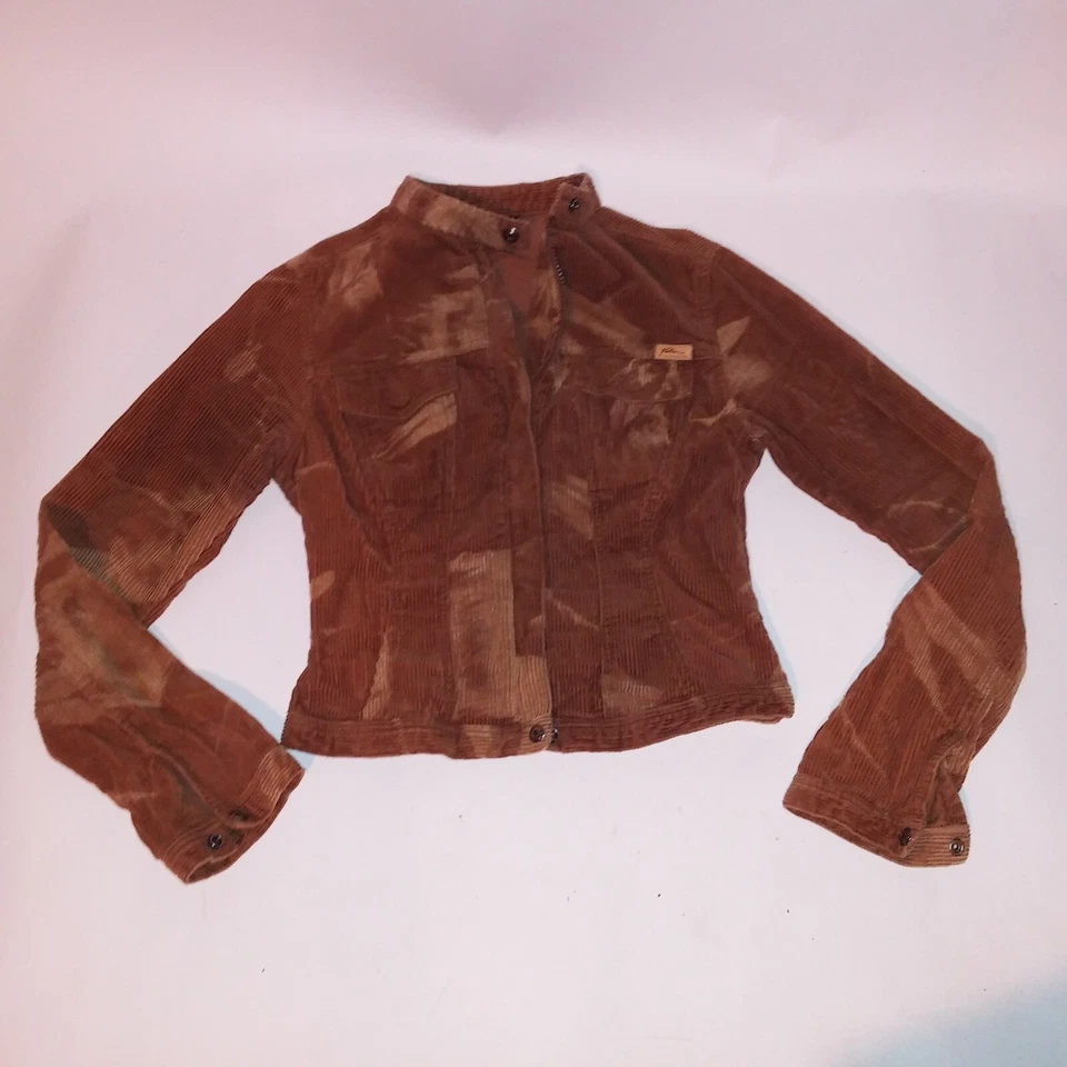 Fubu Jacket Women Small Corduroy Y2K Brown Tan Zip Up Pit to Pit 17" Length 18" - Image 2 of 4