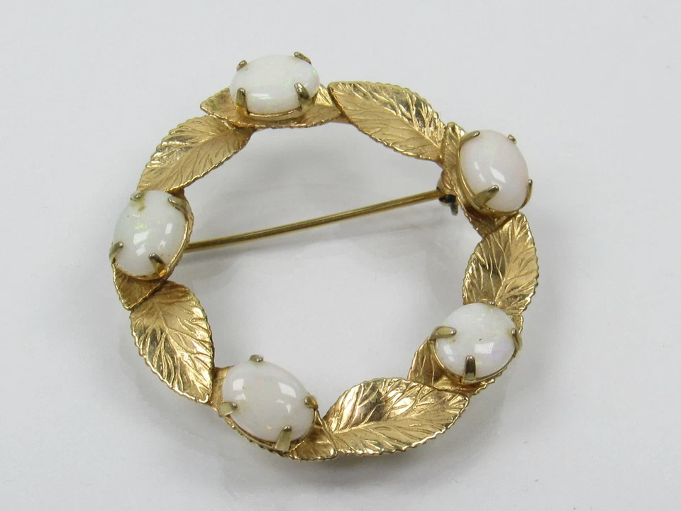 Vtg MCM A&Z Anschen & Zetlin 1/20th 12k GF 5 White Opal Cabochons Circle Brooch - Imagem 2 de 4