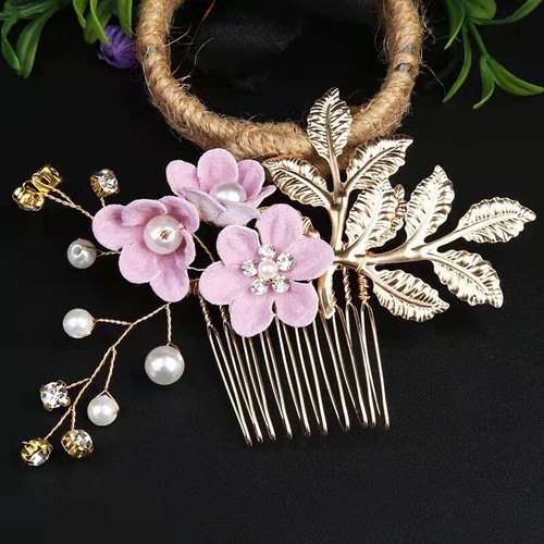 Flower Wedding Hair Pins Comb Bridal Clips Crystal Pearl Bridesmaid Accessories - Picture 12 of 13