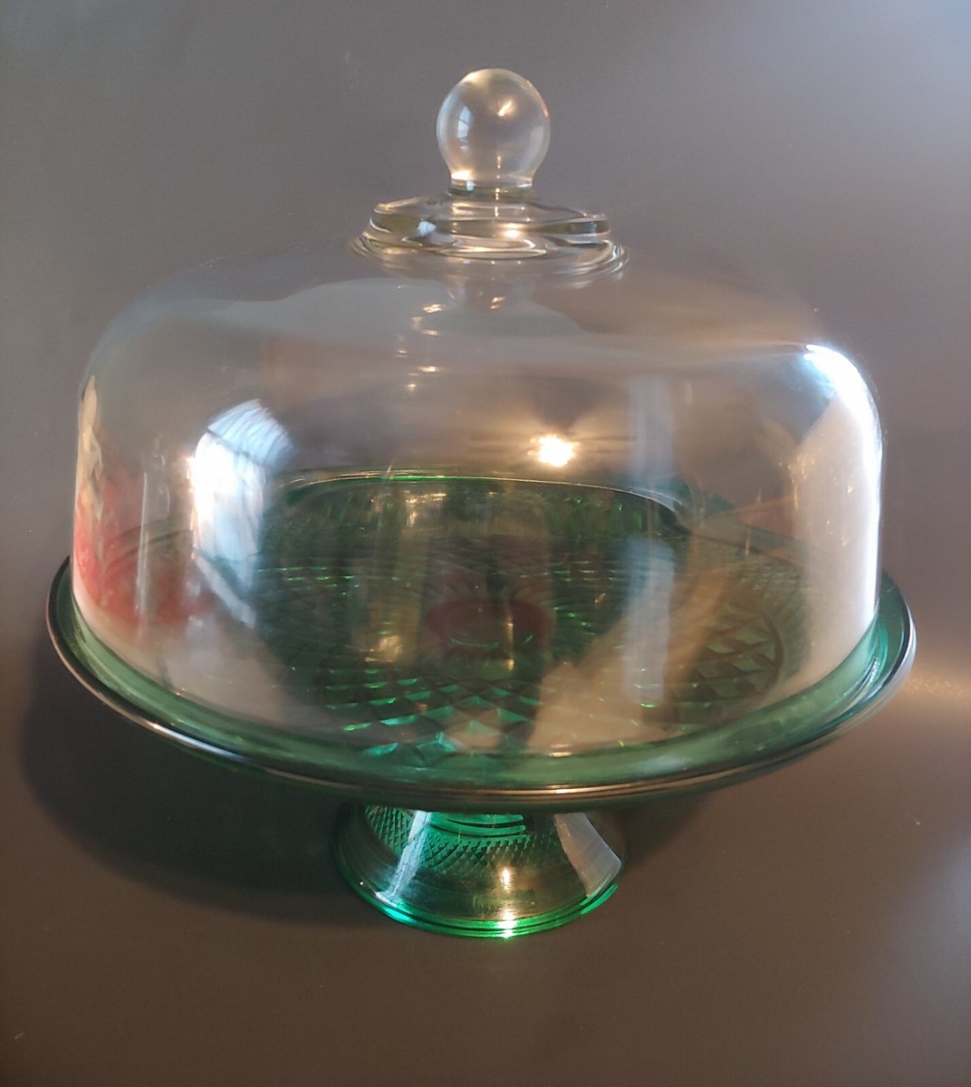 Vtg Cake Stand Anchor Hocking Wexford Green Plate Dome Cloche Punch Bowl  Combo